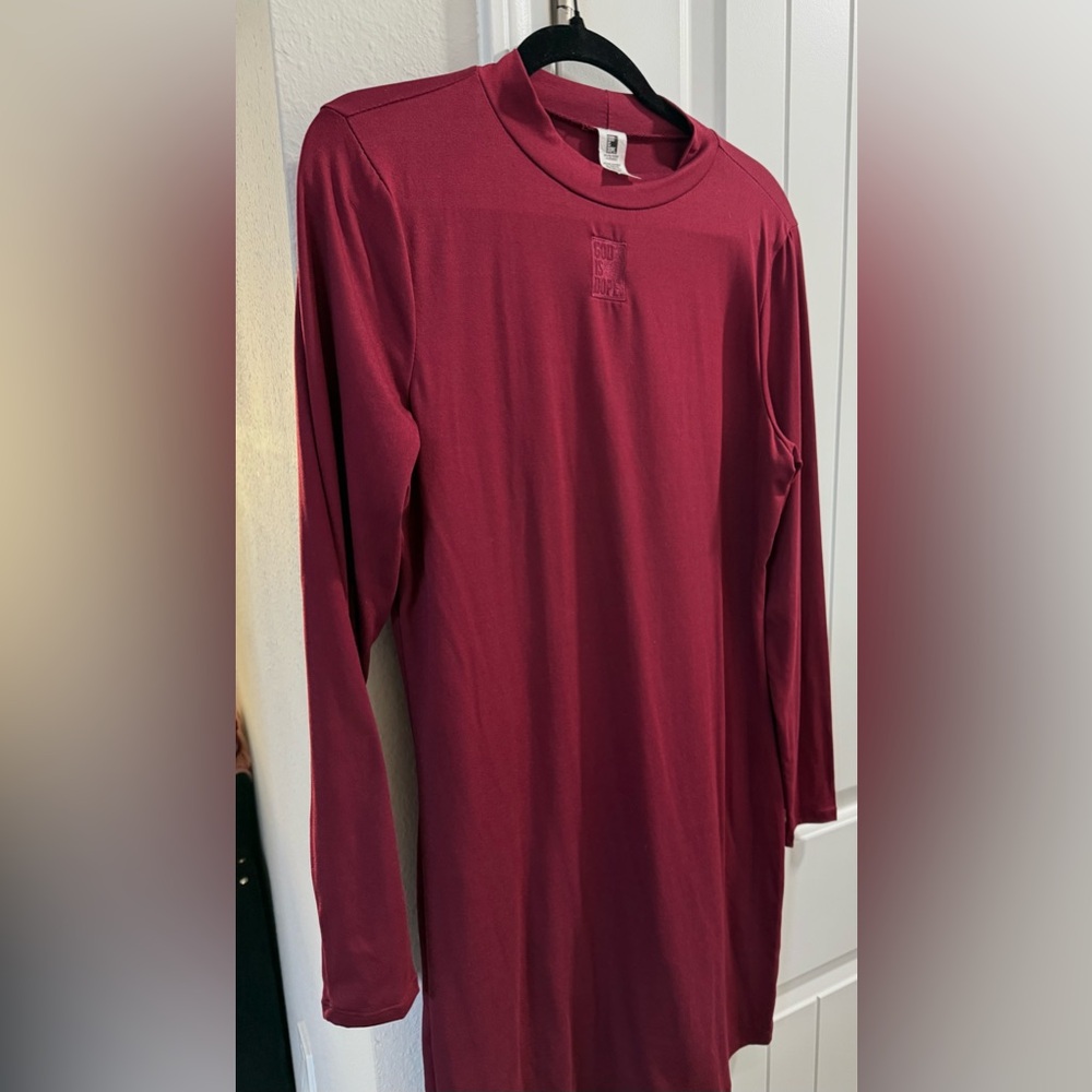 God Is Dope Burgundy Long Sleeve Dress (1XL)